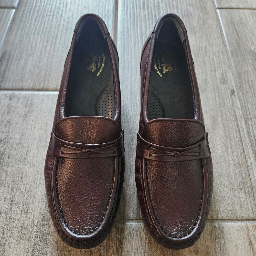 SAS Easier Loafers Women 8.5M Antique Wine Leather Low Wedge Comfort Made in USA